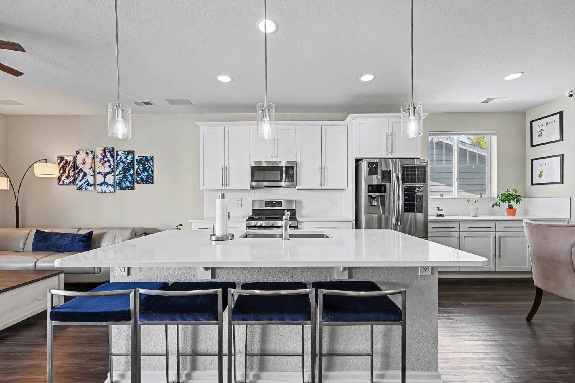 Kitchen island with quartz counters