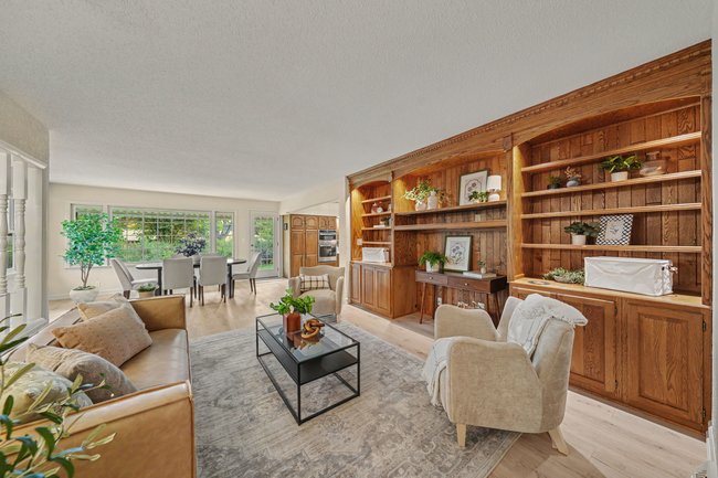 Family room with wood built-ins