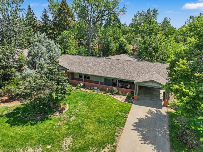 Aerial view of the front of the property