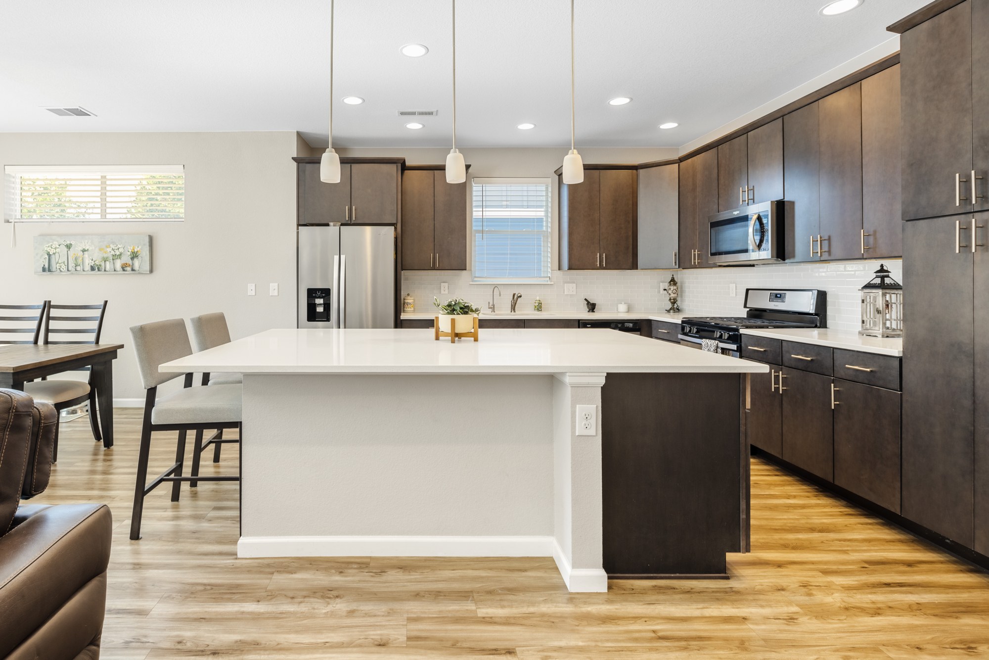 Open kitchen with large island seating