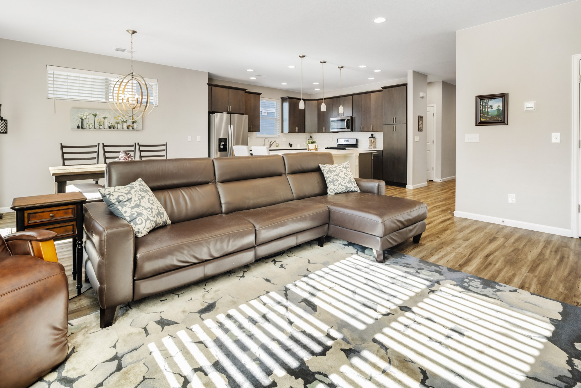 Living room open to the kitchen